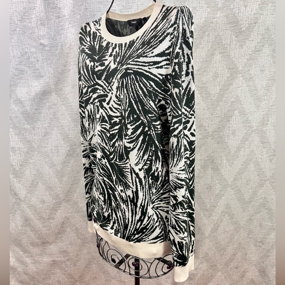 Theory green & cream printed silk & cashmere blend sweater size S - Picture 6 of 8